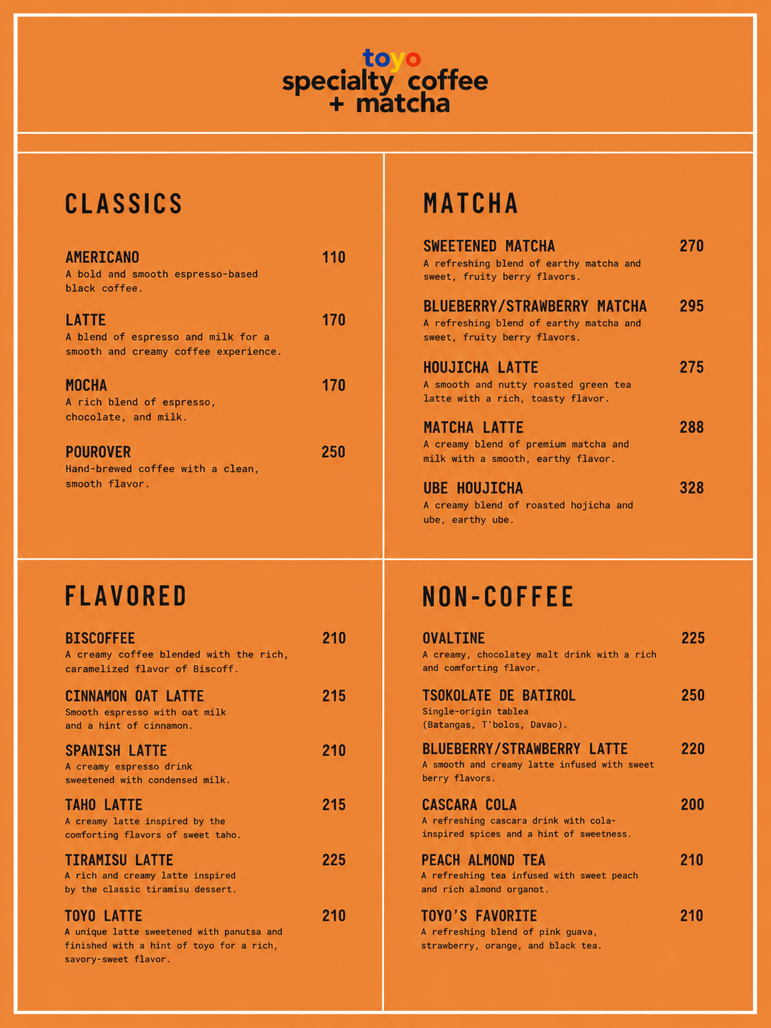 Toyo Menu Page 1